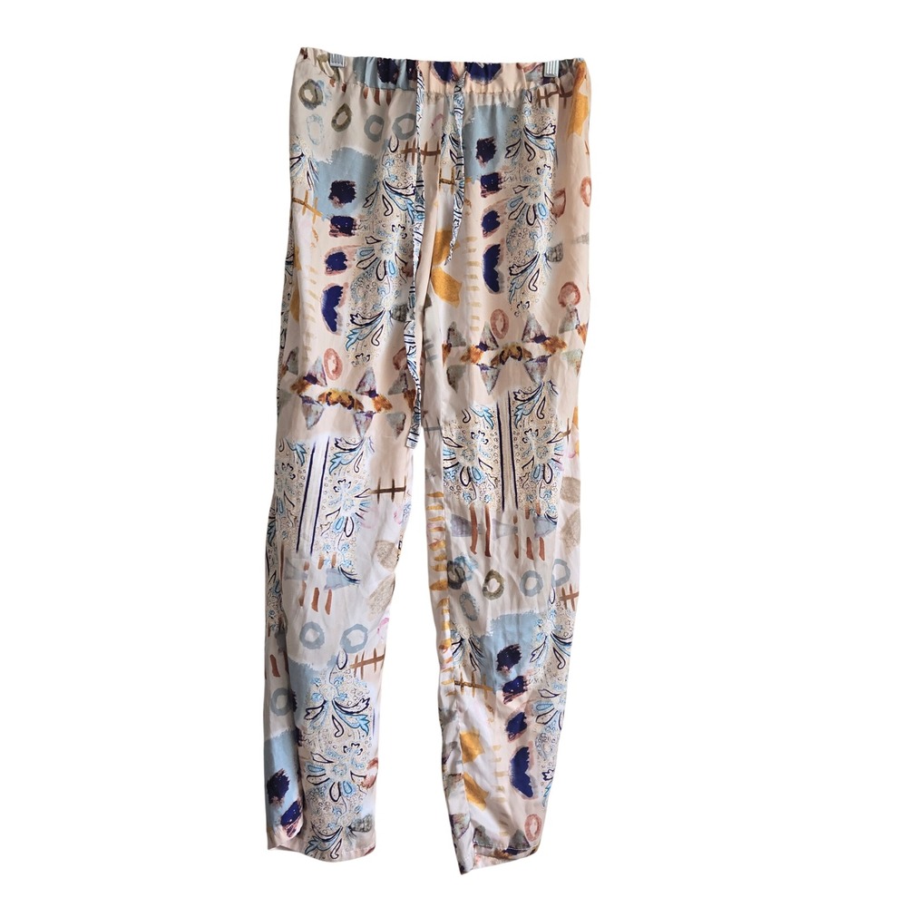 Anthropologie Eloise XS Joggers Womens Beige Multicolor Paisley Boho Lightweight